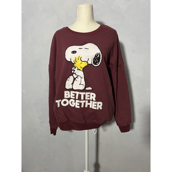 Peanuts Womens Sweatshirt Size L Burgundy Round Neck Better Together Print - Picture 3 of 9